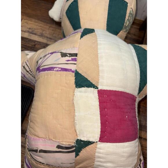 Handmade Hand Sewn Multi-Colored Quilted Patchwork Stuffed 24” Teddy Bear Vtg - Picture 11 of 12